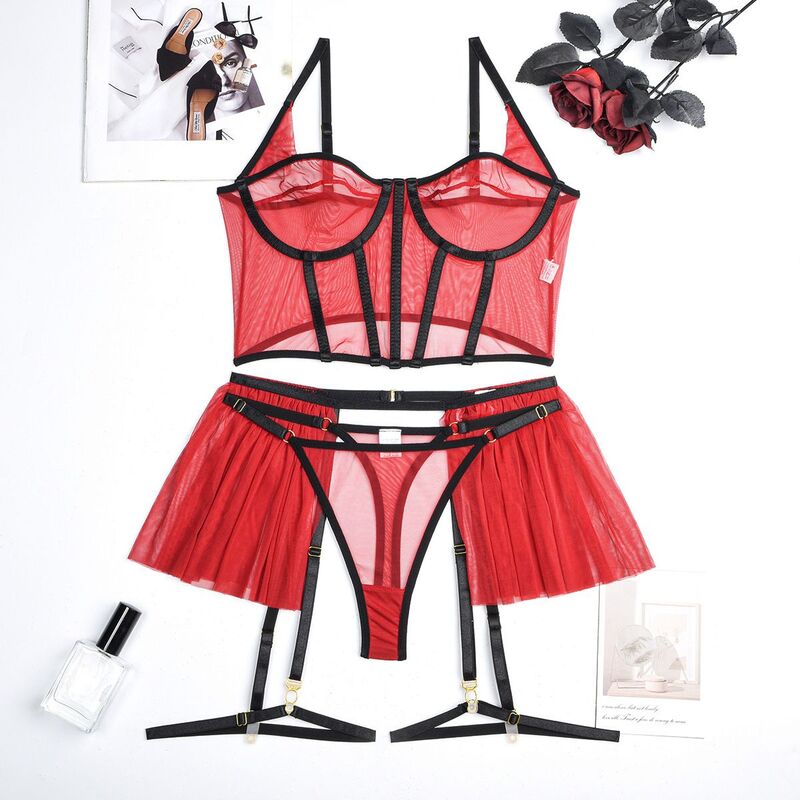 Corset Blooming In Love Maroon 5-Piece Lingerie Set