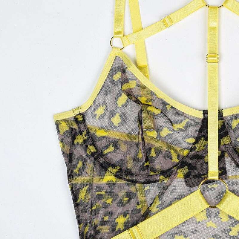 Love Notes Leopard Print Sexy Yellow Bodysuit