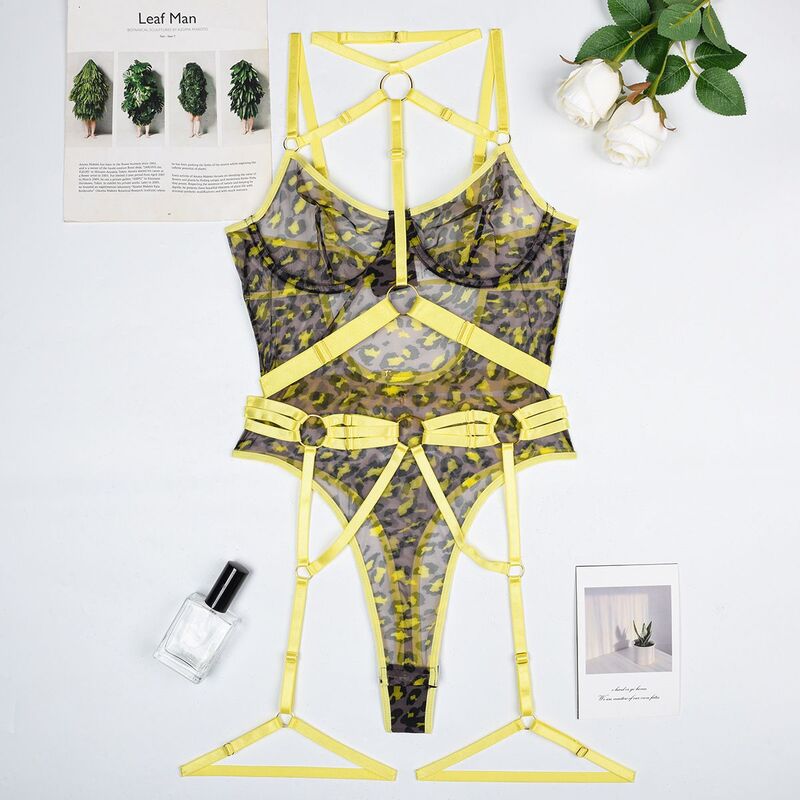 Love Notes Leopard Print Sexy Yellow Bodysuit