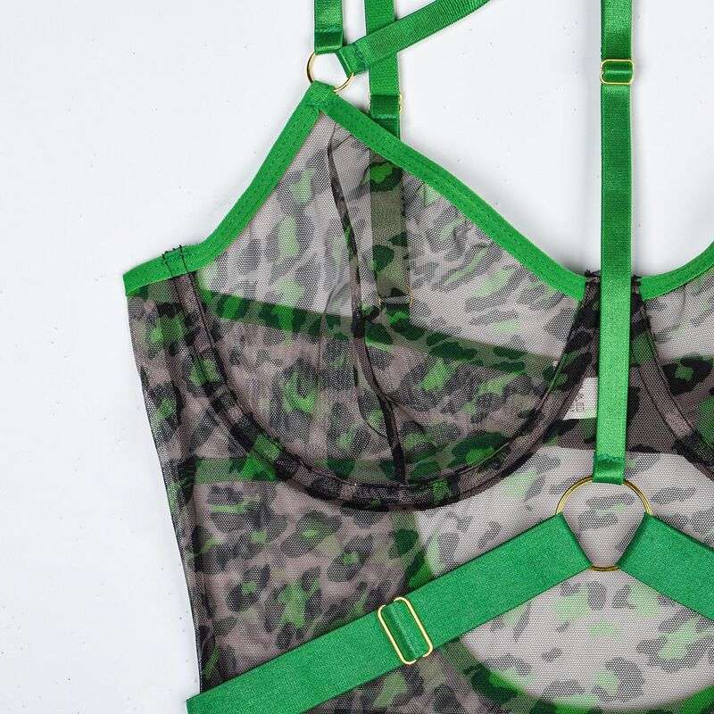 Love Notes Leopard Print Sexy Green Bodysuit