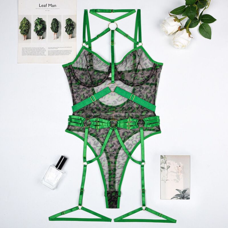 Love Notes Leopard Print Sexy Green Bodysuit