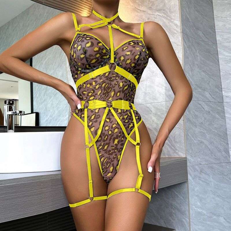 Love Notes Leopard Print Sexy Yellow Bodysuit