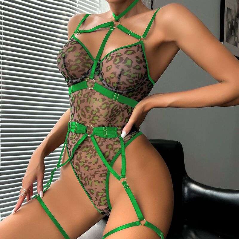 Love Notes Leopard Print Sexy Green Bodysuit