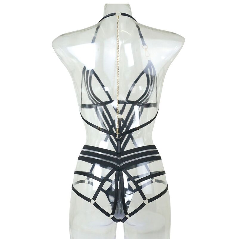 Seductive Strappy Love Potion Black Bodysuit Lingerie