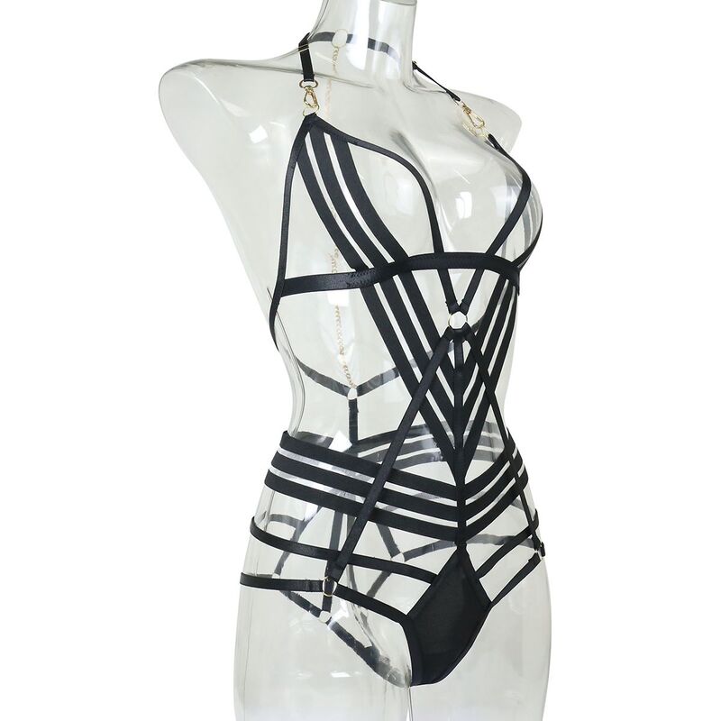 Seductive Strappy Love Potion Black Bodysuit Lingerie