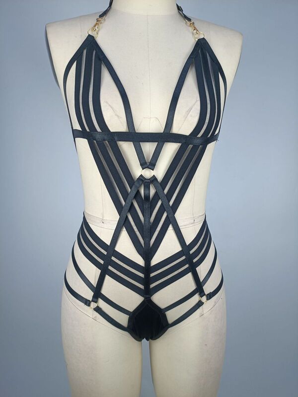 Seductive Strappy Love Potion Black Bodysuit Lingerie