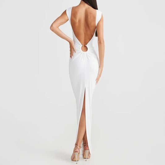 Backless Elegant Midnight Kiss Solid Dress