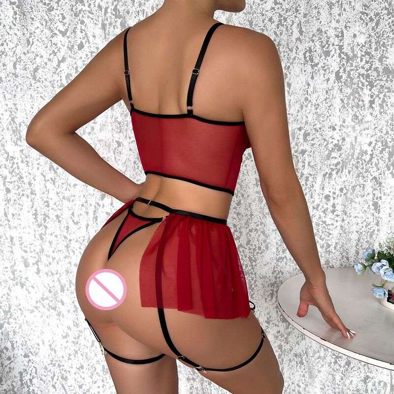 Corset Blooming In Love Maroon 5-Piece Lingerie Set