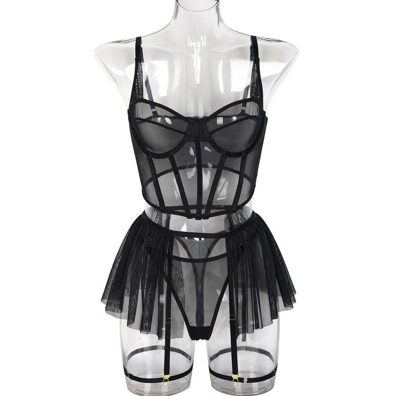 Corset Blooming In Love Black 5-Piece Lingerie Set