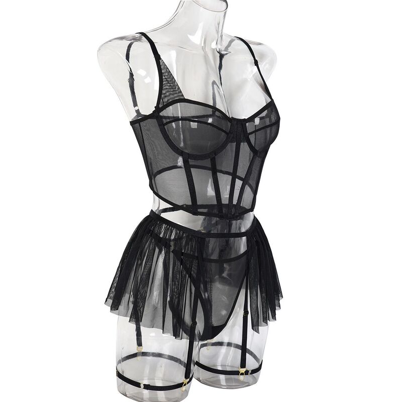 Corset Blooming In Love Black 5-Piece Lingerie Set