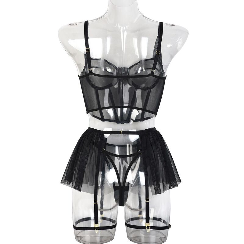 Corset Blooming In Love Black 5-Piece Lingerie Set