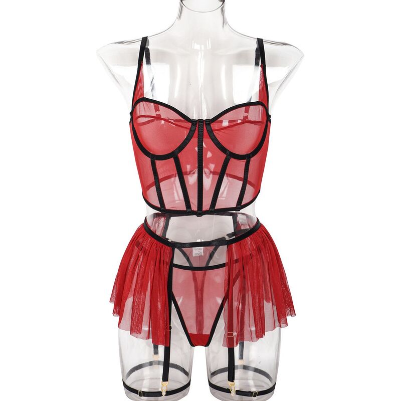 Corset Blooming In Love Maroon 5-Piece Lingerie Set