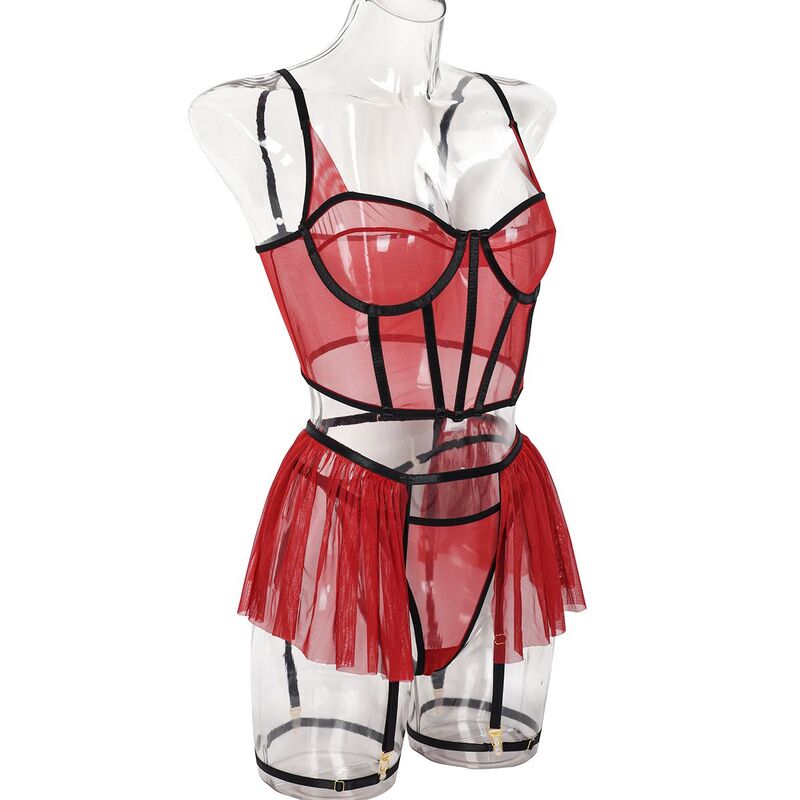 Corset Blooming In Love Maroon 5-Piece Lingerie Set