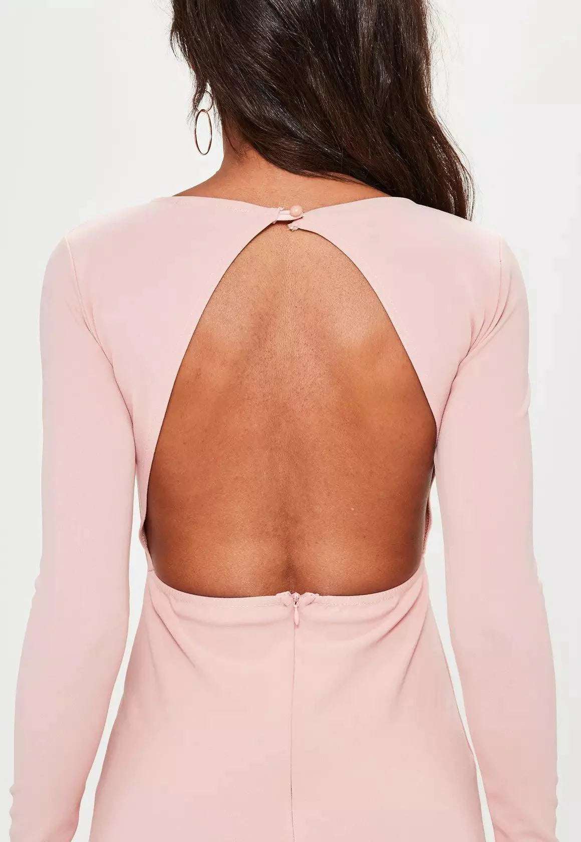 Open Back Sexy Bodycon Blush Pink Dress