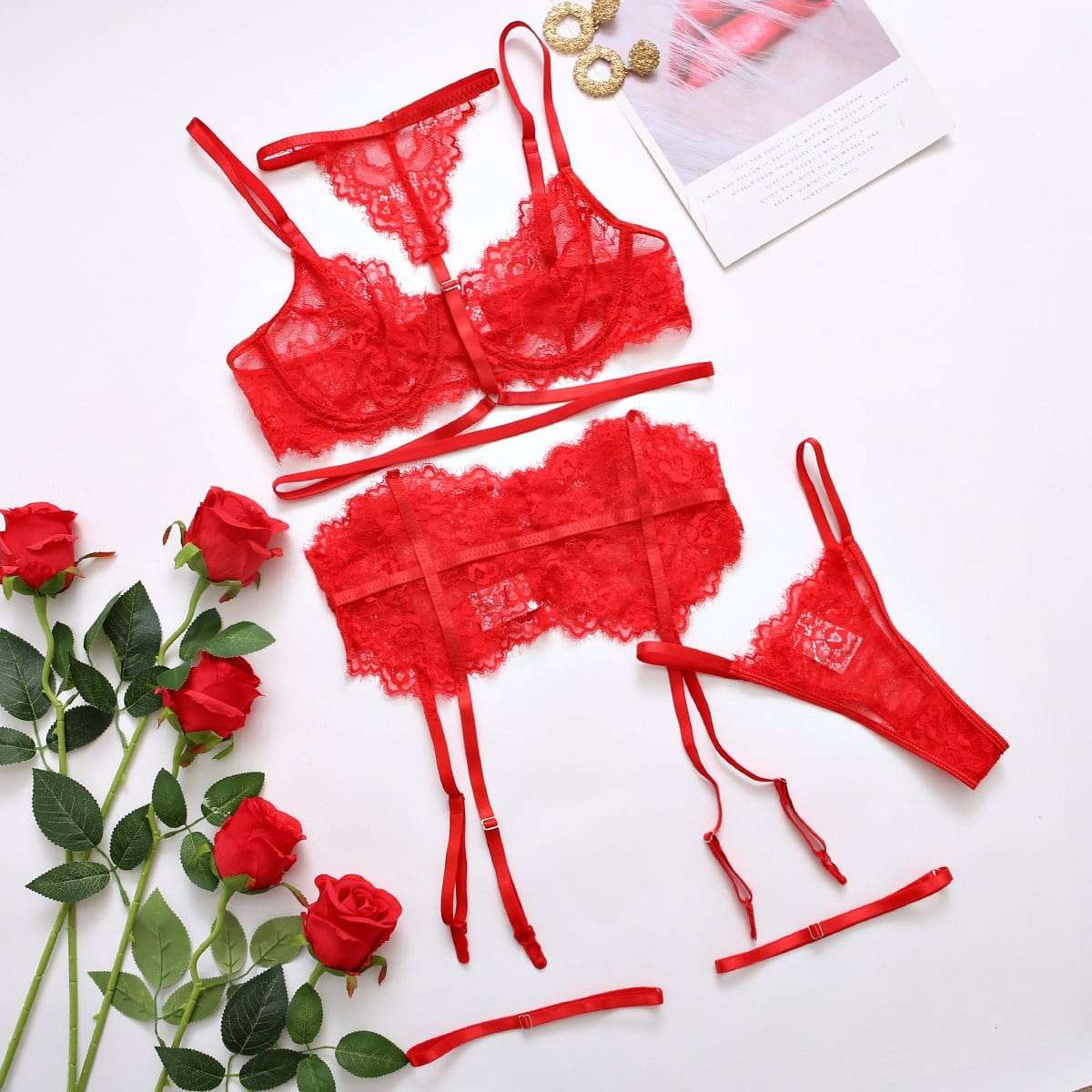 Queen Of Hearts Lace 6-Piece Lingerie Set - Expressive Boutique